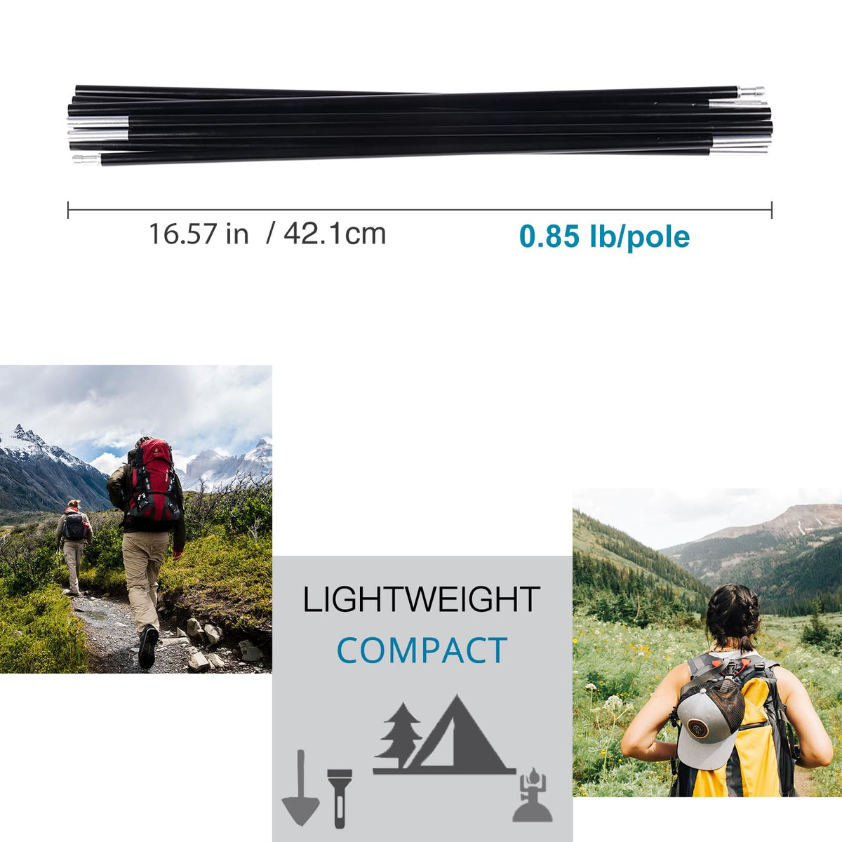 BRILLIANCE4U Tent Poles Replacement, Pre-Assembled Aluminum 7001 T6 Heated Tent Rod (16ft 4.4 in 1 Pole)