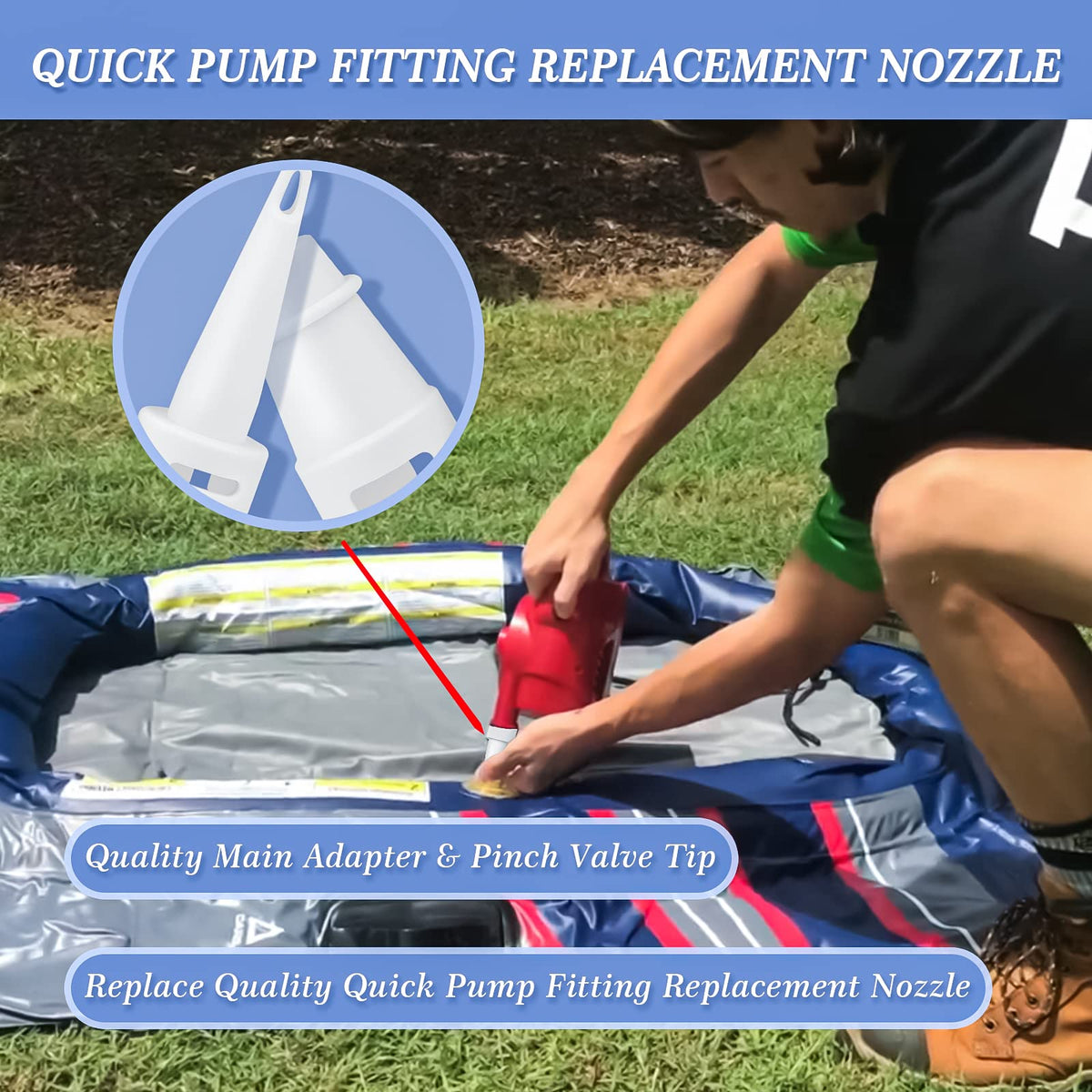 Quick Pump Fitting Replacement Nozzle, Valve Adaptors, Air Pump Nozzles Fitting, Air Pump Attachments, Quality Main Adapter & Pinch Valve Tip. Replace Quality Quick Pump Fitting Replacement Nozzle.