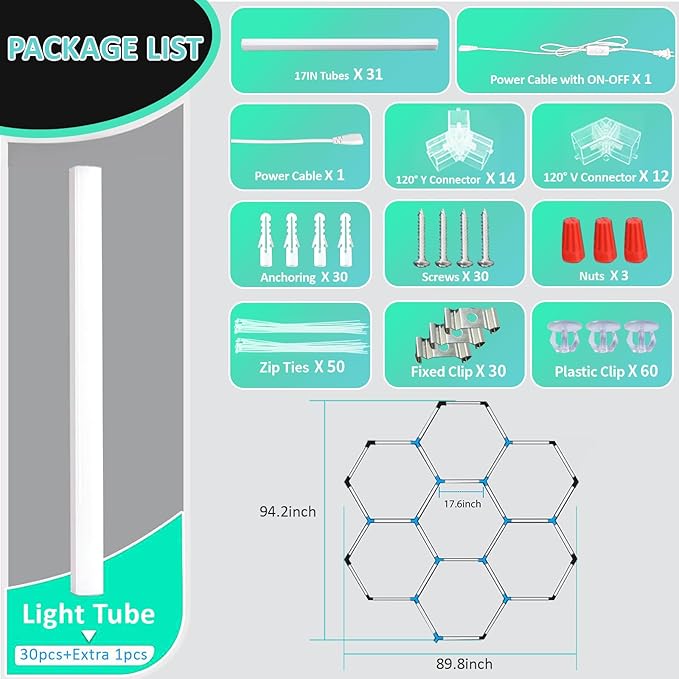 Hexagon Lights: High Brightness 240W, 26,960 LM, 6500K Hexagon Garage Lights, Hexagon LED Lights 7 Grid for Garage, Shopping Mall, Workshop and Car Detailing Shop etc
