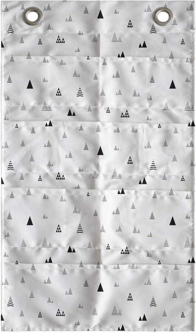 Ambesonne Abstract Hanging Pocket Organizer, Repetitive Mini Triangular with Stripes and Dots, Printed Polyester Storage Bag with Pockets, 21" x 31", Charcoal Grey Pale Taupe