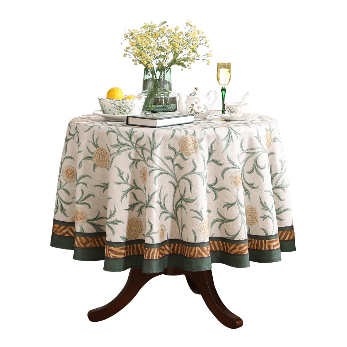 patdrea Vintage French Linen Tablecloth,Round,Diameter 55"-Wensel