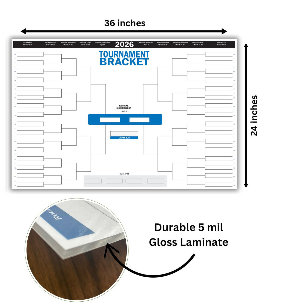 Copy King 2026 Men's March Basketball Tournament Dry Erase Bracket Poster 24"x36"