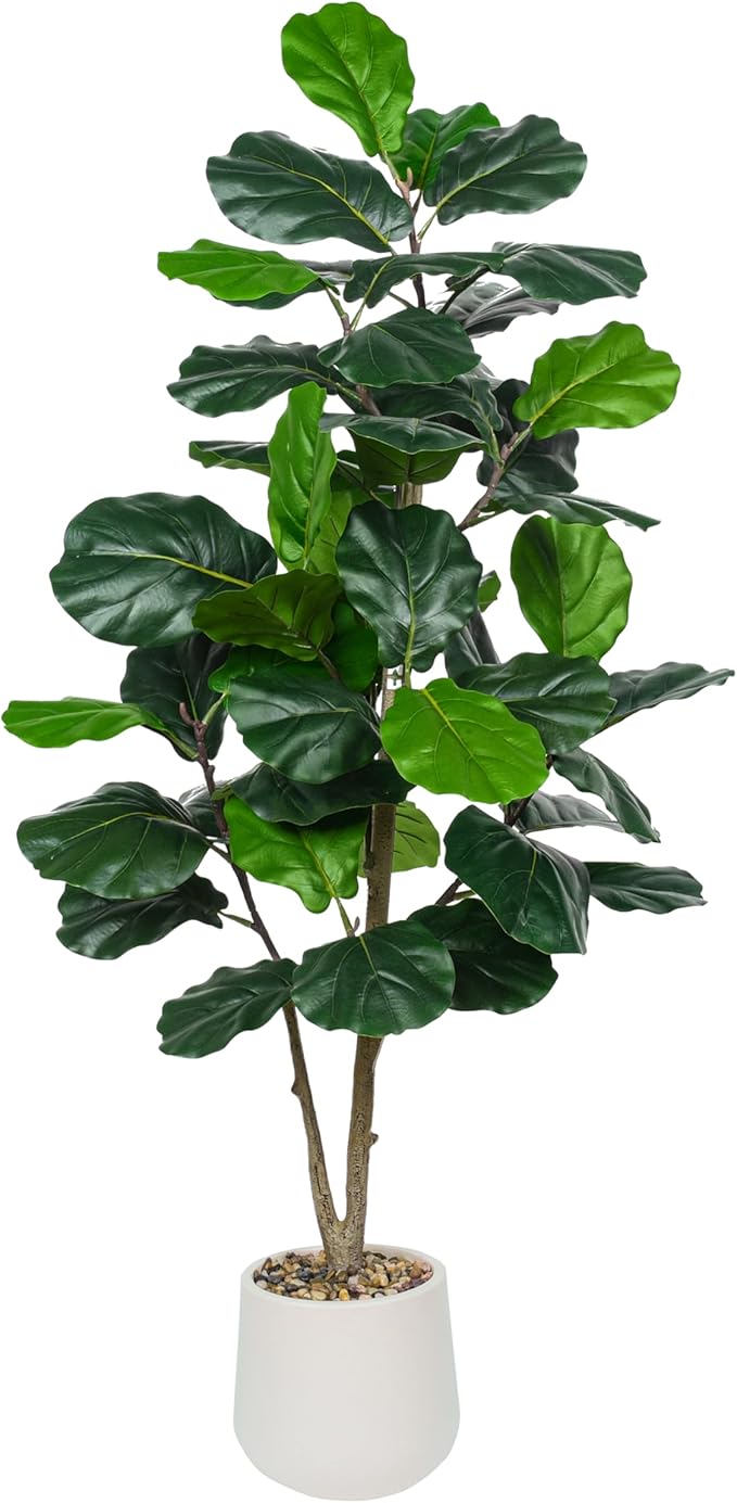 Artificial Fiddle Leaf Fig Tree 5FT, Large Realistic Faux Ficus Lyrata Plant with Pot Large Faux Plant for Indoor Outdoor Home, Office, Living Room, Bathroom Decor