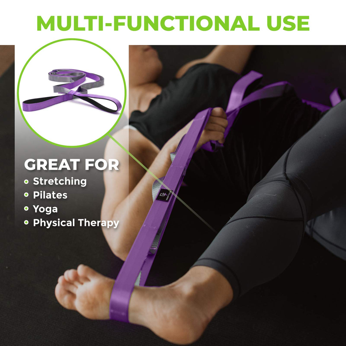 Gradient Fitness Stretching Strap for Physical Therapy, 12 Multi-Loop Stretch Strap 1" W x 8' L, Neoprene Handles, Physical Therapy Equipment, Yoga Straps for Stretching, Leg Stretcher (Purple)