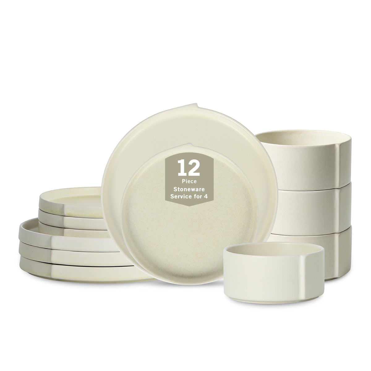 Stone Lain Bao 4-Piece Salad Plate Set Stoneware, Beige