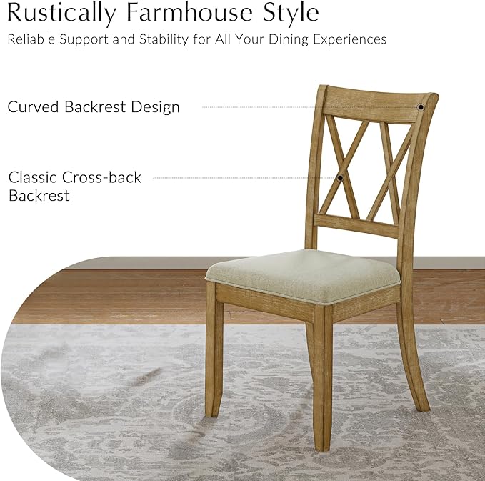 Wood Dining Chairs Set of 6, Modern Farmhouse Kitchen Dining Room Chair, Upholstered Dinner Chair with Back Wood Legs for Restaura, Cofe and Hotel Natural