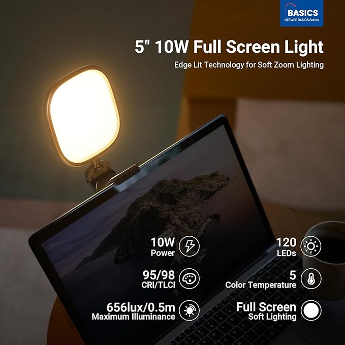 NEEWER BASICS 5" Monitor Light Bar with Stand, 10W Bi Color Edge Lit USB LED Panel, Full Screen Lamp Lighting CRI95 for Computer Laptop Webcam Video Conference Zoom Call Desk Streaming Recording, NL10