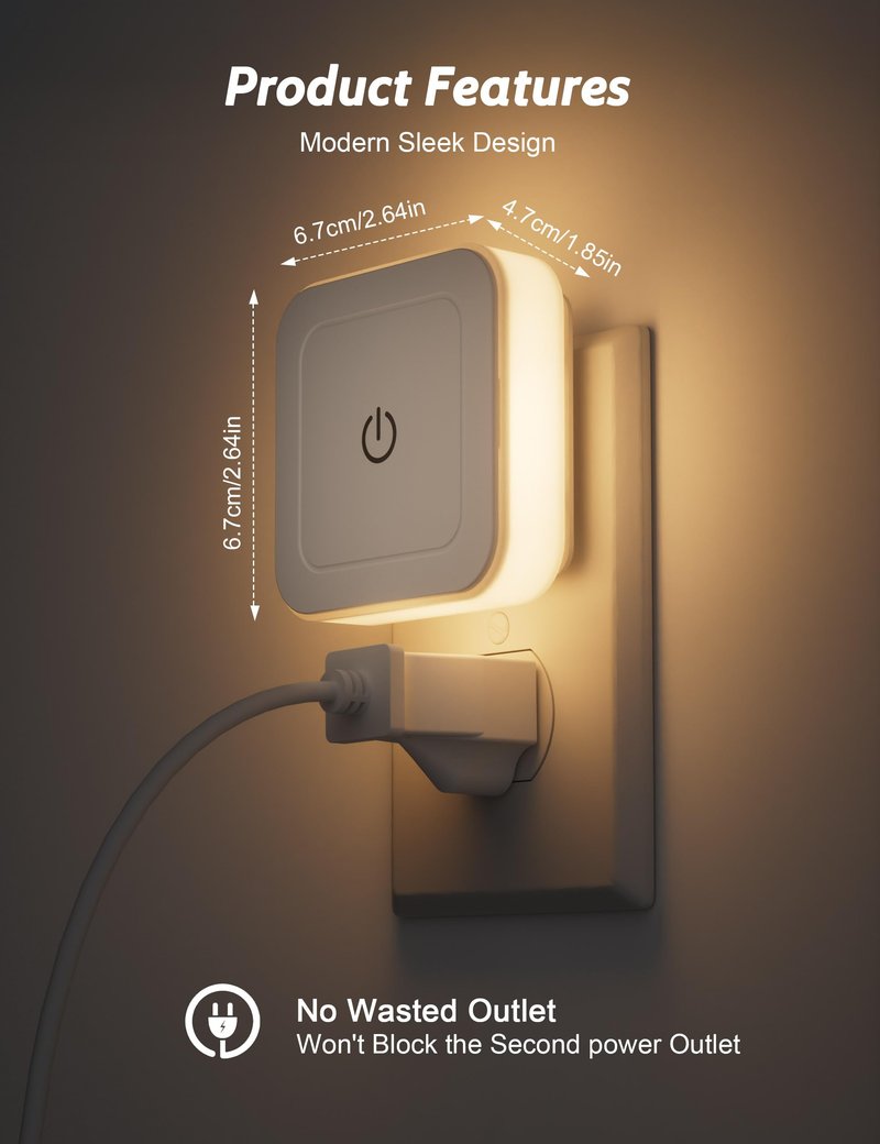 Sujeet Night Light, 4 Pack 1-50LM Stepless Dimming LED Night Light with 3CCT (3000K/4500K/6500K), Night Lights Plug into Wall for Adults, Bedroom, Bathroom, Hallway, Kitchen, Kids, No Light Sensor