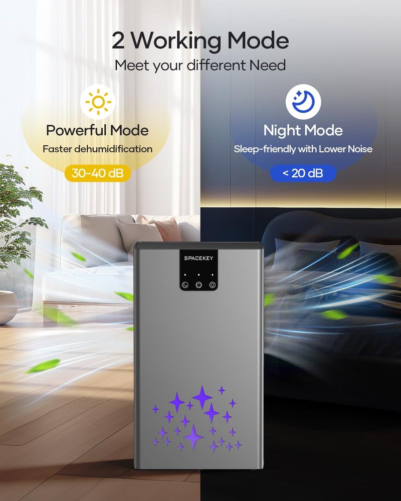 Dehumidifier, 95 OZ Water Tank Dehumidifiers for Home, 1000 sq. ft. Dehumidifier for Basement Bathroom Bedroom with Auto Shut Off, 7 Colors LED Light, Quiet Dehumidifiers with Sleep Mode, Grey