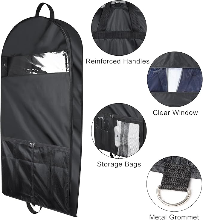 Univivi Garment Bags for Travel and Storage 43" Hanging Suit Bag Clear Suits Cover with Mesh Pockets for Coat, Shirt, Jackets, dresses