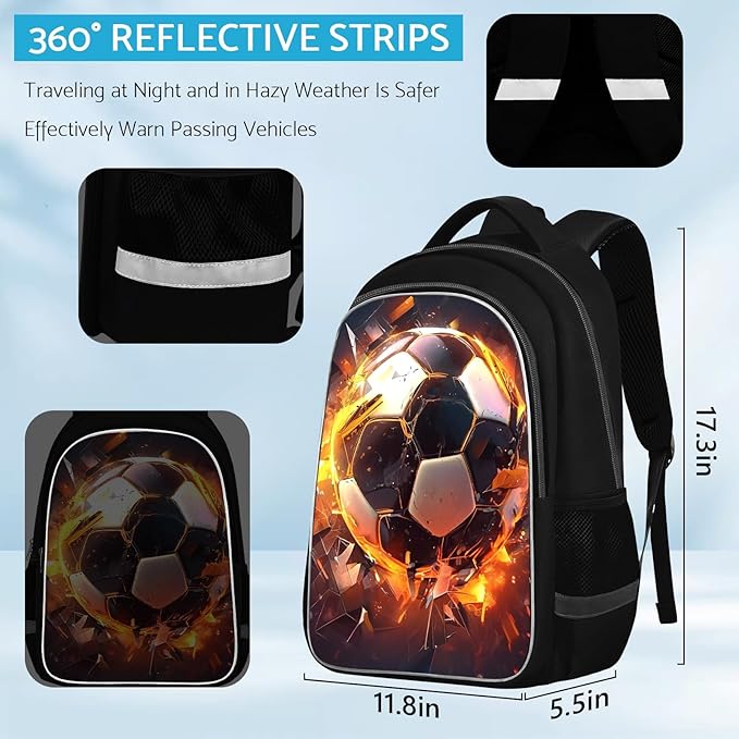 School Backpack for Boys - Soccer Boys Backpack for Kids Children Teens Elementary Middle School - Students Bag for Ages 6-18,17″Bookbag Multifunctional Large Capacity