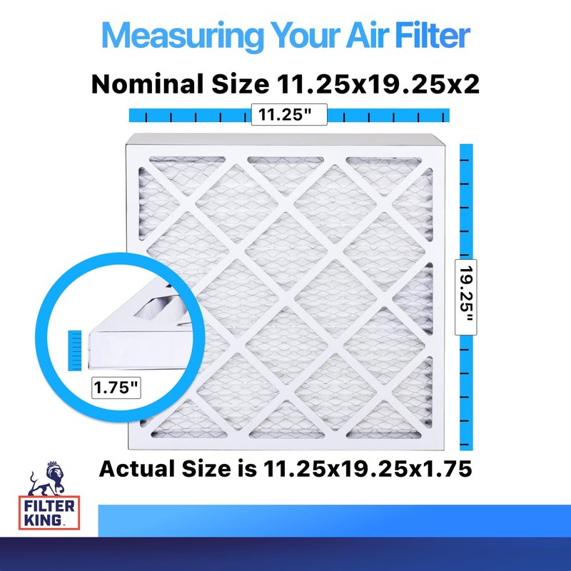 Filter King 11.25x19.25x2 Air Filter (MERV 8) (6-Pack) Dust & Allergy Control AC Furnace Filters, MADE IN USA, HVAC, Pleated, Electrostatic (Actual Size: 11.25 x 19.25 x 1.75)