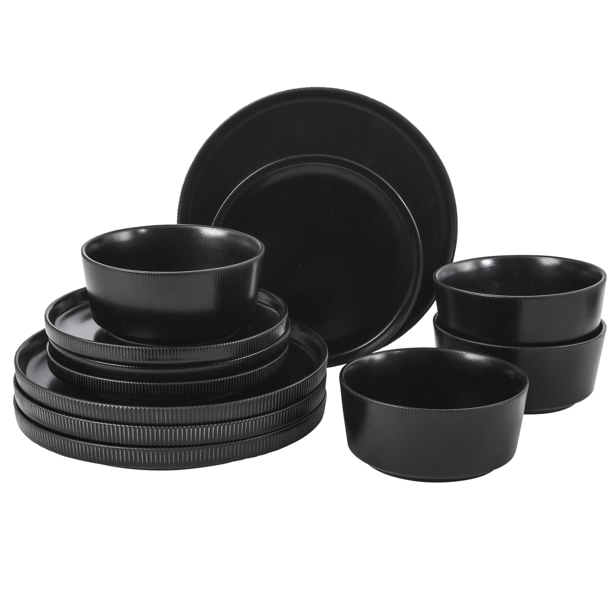 Gibson Home Rockaway 12-Piece Round Stoneware Dinnerware Set, Service for 4 – Cream Plates and Bowls, Modern Matte Finish, Microwave & Dishwasher Safe