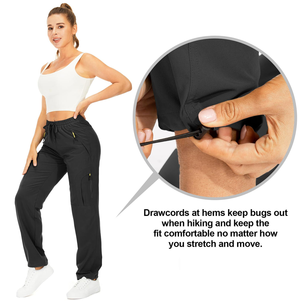 Toomett Women's Hiking Pants Quick Dry UPF 50 Travel Golf Safari Running Lightweight Camping Work Cargo Pants Zipper Pockets,6608,Black,M