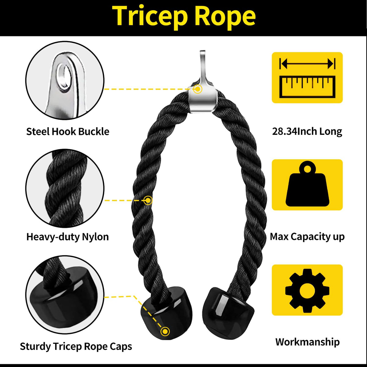 WNOEY Cable Machine Attachment, LAT Pulldown Attachments, Home Gym Accessories, Triceps Pull Down Attachment (V Handle + Row Handle + Rotating Bar + Tricep Rope + Ankle Straps + D Handle)