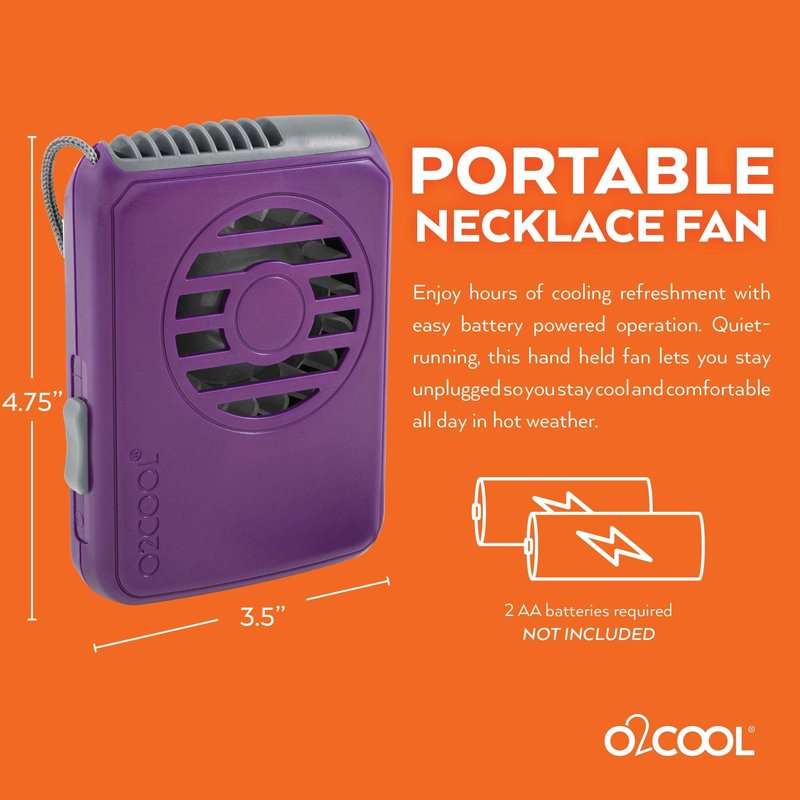 O2COOL Battery Powered Deluxe Necklace Fan For Personal Cooling With Adjustable Lanyard (Purple)