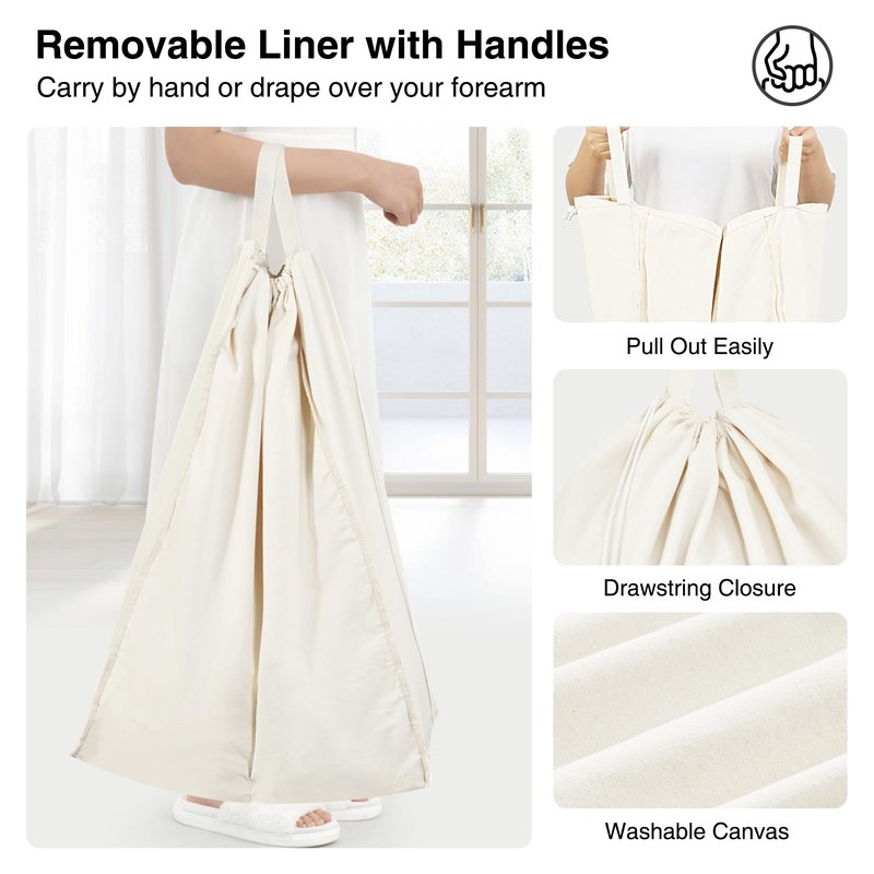 STO STO Double Laundry Hamper with Lid, 140L Large 2 Section Laundry Sorter, Laundry Basket with Removable Washable Canvas Liner Bag, Breathable Clothes Hamper for Bedroom Bathroom Laundry Room Closet