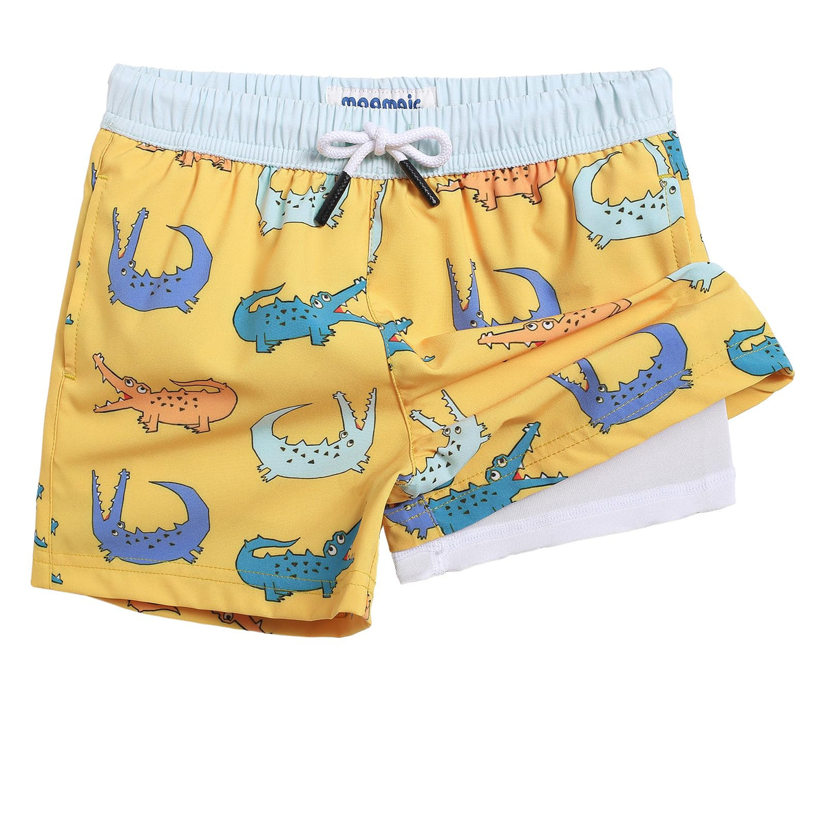 maamgic Boys Swim Trunks with Compression Liner Toddler Boy Swimsuit Quick Dry 4-Way Stretch Swimming Trunks Crocodile Orange 8 Years