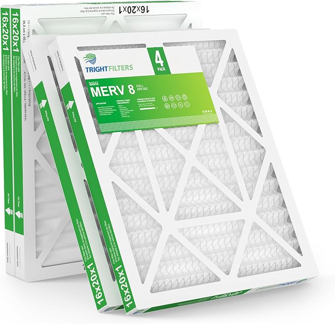 16x20x1 Air Filter 4 Pack, Durable MERV 8 Pleated Home HVAC AC Furnace Filters