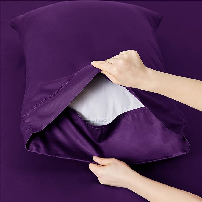 Bedsure Cooling Sheets Twin, Rayon Derived from Bamboo, Breathable & Soft Twin Sheets Set, Deep Pocket Up to 16 Inches, Hotel Luxury Silky Bedding for Hot Sleepers, Plum