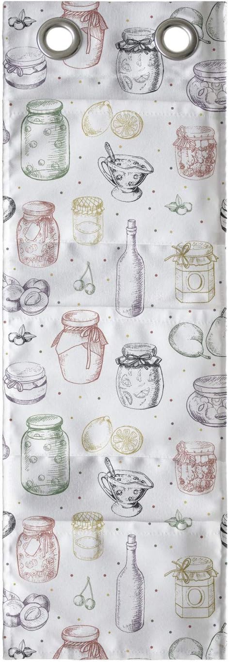 Ambesonne Ingredients Hanging Pocket Organizer, Sketch Colorful Freehand Drawings of Jars Fruits Bottles and Mini Spots, Printed Polyester Storage Bag with Pockets, 9" x 27", White Multicolor