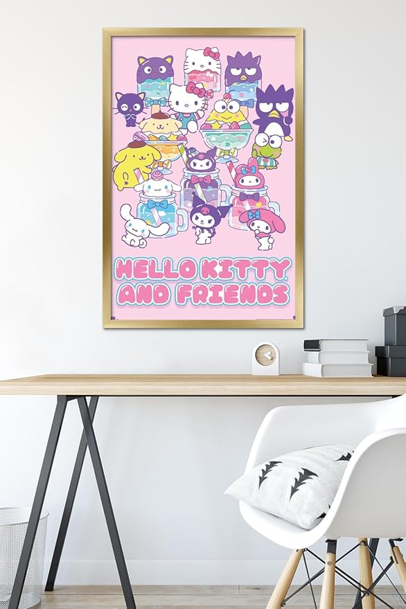 Trends International Hello Kitty and Friends: 24 Summer Fresh - Group Wall Poster, 34L x 22.4W, Gold Framed Version