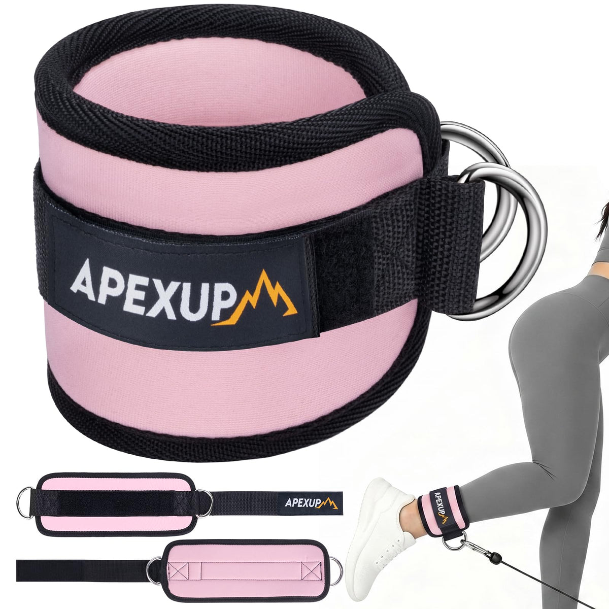 APEXUP Ankle Strap for Cable Machine, Ankle Resistance Bands, Cable Kick Back Straps for Gym, Glute Workouts, Leg Extensions, Adjustable Straps with Neoprene Padding (Pair, Pastel Pink)