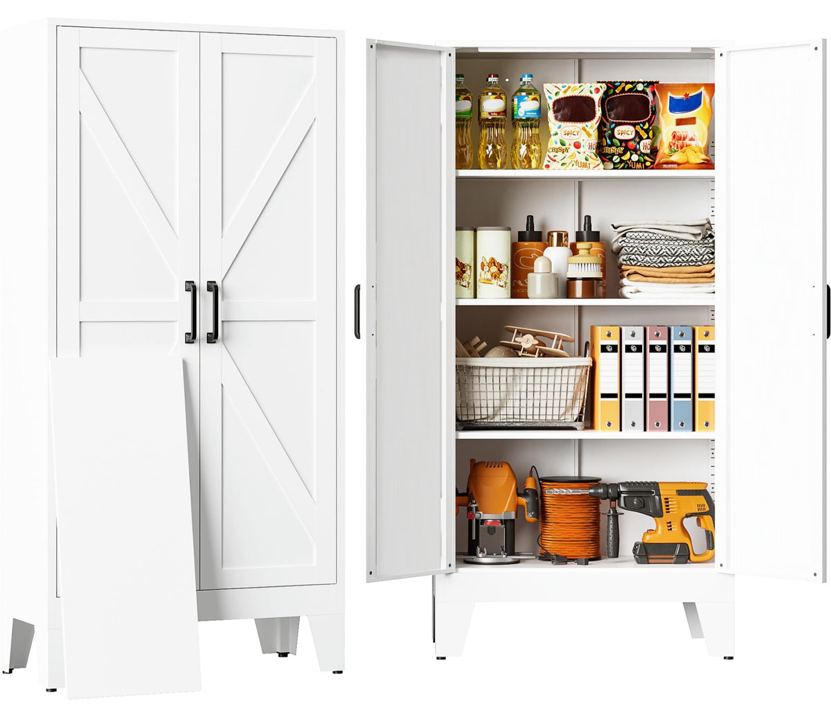 SISESOL 71" Tall Pantry Cabinet with 2 Doors and 5 Shelves,Kitchen Pantry Storage Cabinets,White Metal Storage Cabinet,Wide Deep Food Cupboard for Home,Kitchen,Dining/Living Room