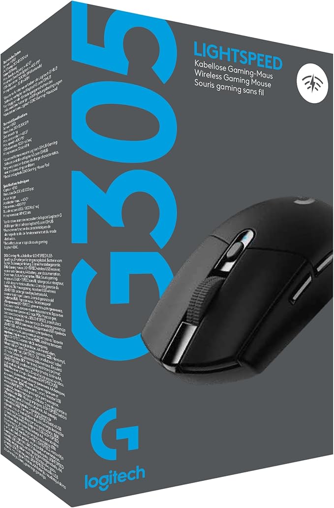 Logitech G305 Lightspeed Wireless Gaming Mouse, Hero 12K Sensor, 12,000 DPI, Lightweight, 6 Programmable Buttons, 250h Battery Life, On-Board Memory, PC/Mac - Black