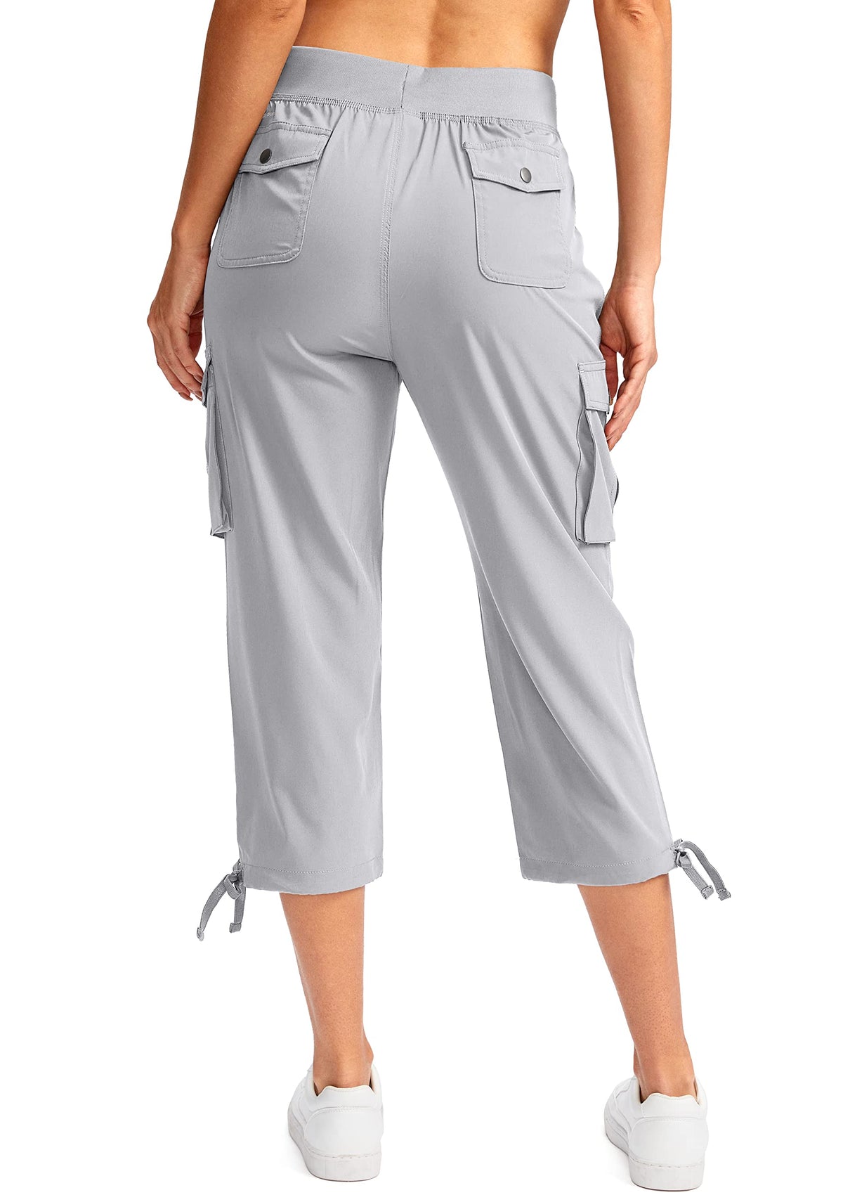 Soothfeel Women's Cargo Capris Pants with 6 Pockets Lightweight Quick Dry Travel Hiking Summer Pants for Women Casual (Bright Grey, 4XL)