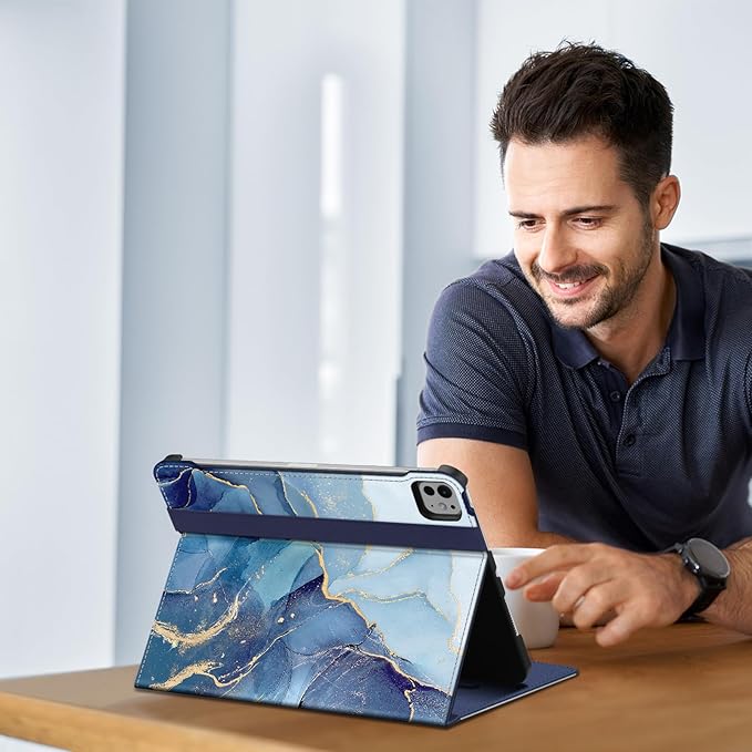 Fintie Folio Case for iPad Pro 11-inch (M5) 2025 / (M4) 2024 - Multiple Angles Viewing Stand Protective Cover with Pencil Holder & Pocket, Auto Wake/Sleep, Ocean Marble