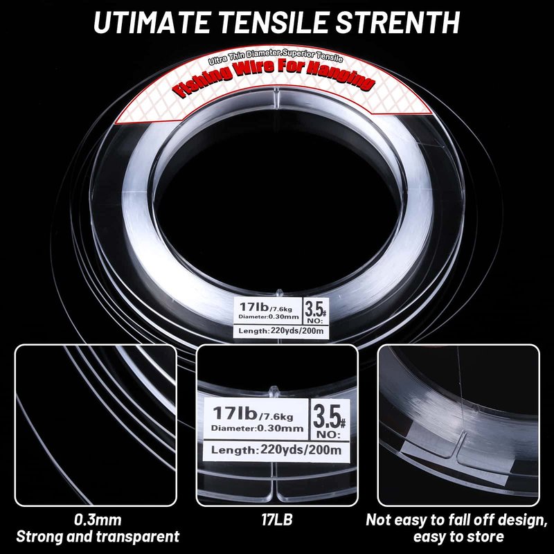 Fishing Line Clear, Acejoz 656FT Clear Fishing Wire for Hanging, 200 Meters 0.3mm Nylon String Supports 17 Pounds, Invisible Fishing Line for Balloon Garland Hanging Decorations Beading and Crafts…