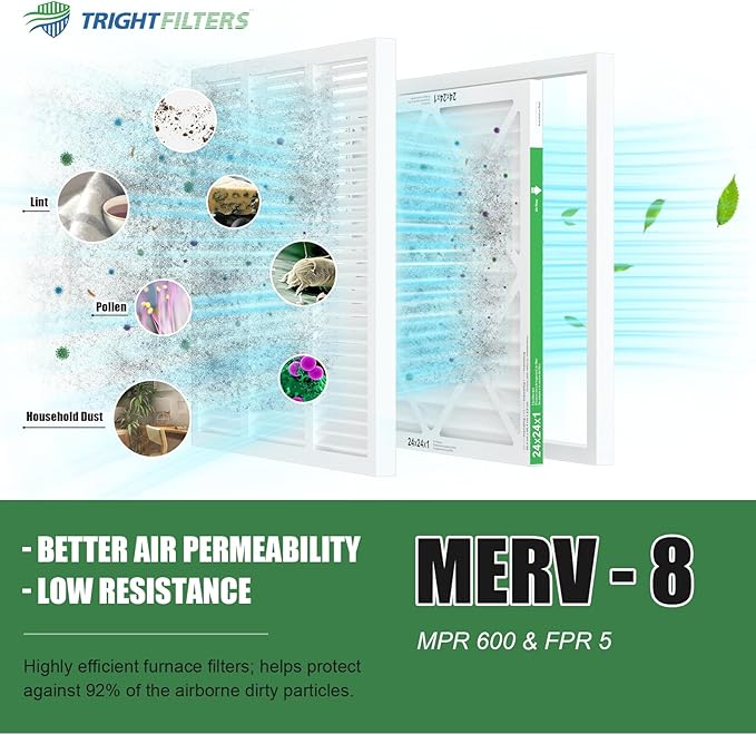 24x24x1 Air Filter 6 Pack, Durable MERV 8 Pleated Home HVAC AC Furnace Filters