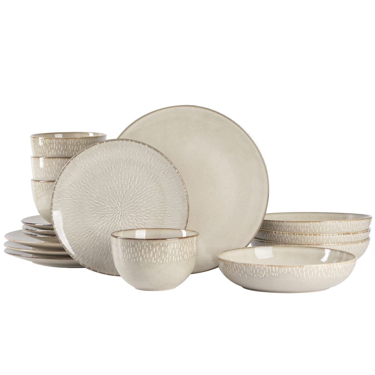 Gibson Elite Gelston Stoneware Matte Reactive Glaze 16 Piece (Service for 4) Plates and Bowl Dinnerware Set - Grey