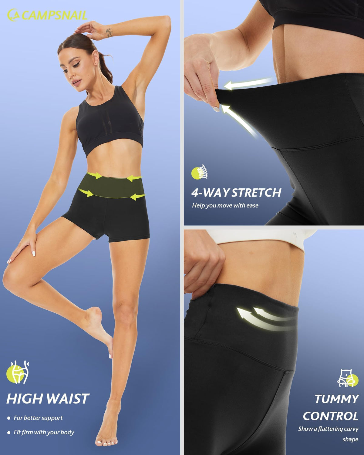 CAMPSNAIL Workout Biker Shorts Women - 3"/5"/8" High Waisted Tummy Control Spandex Booty Volleyball Shorts for Yoga Dance
