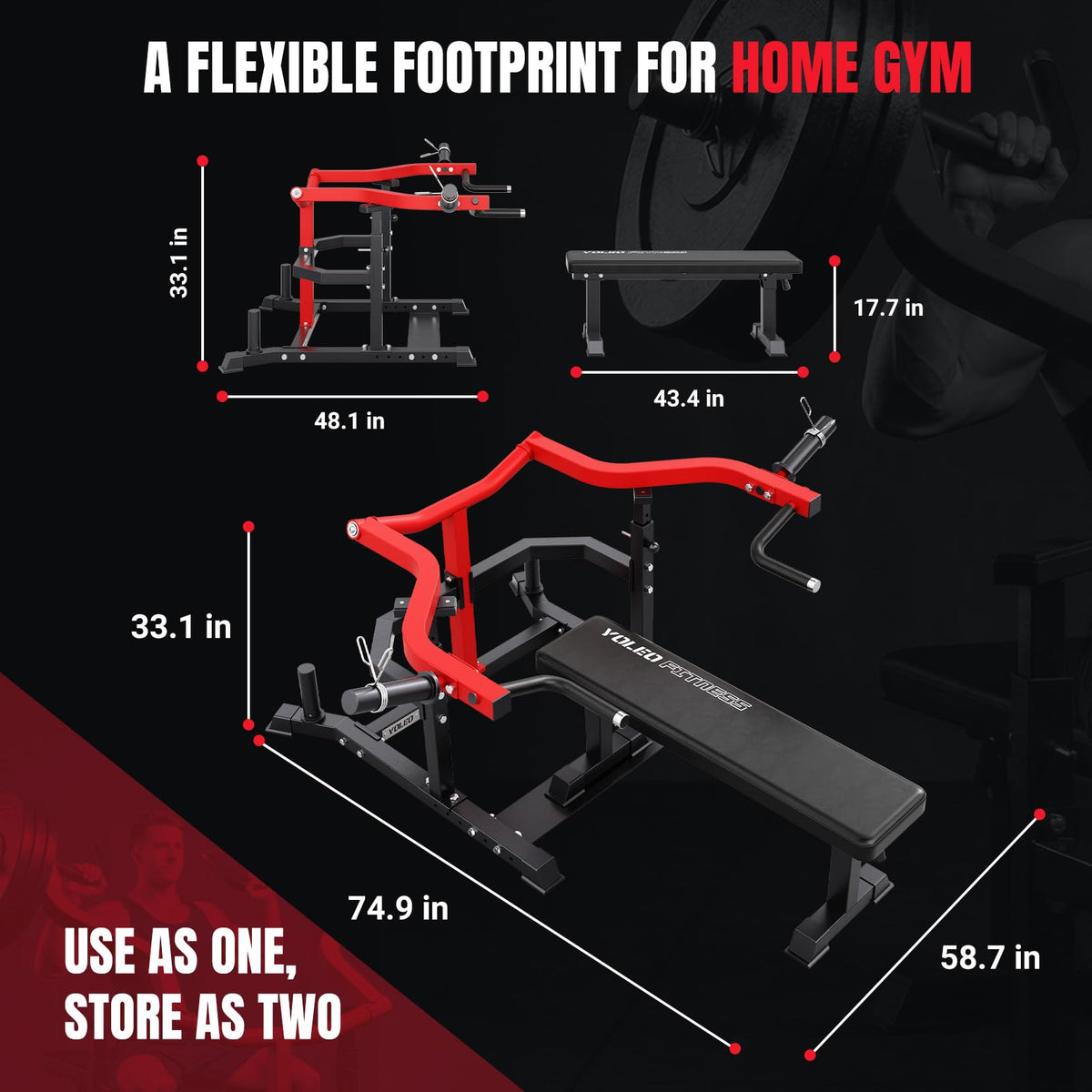 YOLEO Chest Press Machine, 1100LBS Bench Press Machine with Separate Press Station & Adjustable Weight Bench, Independent Converging Arms