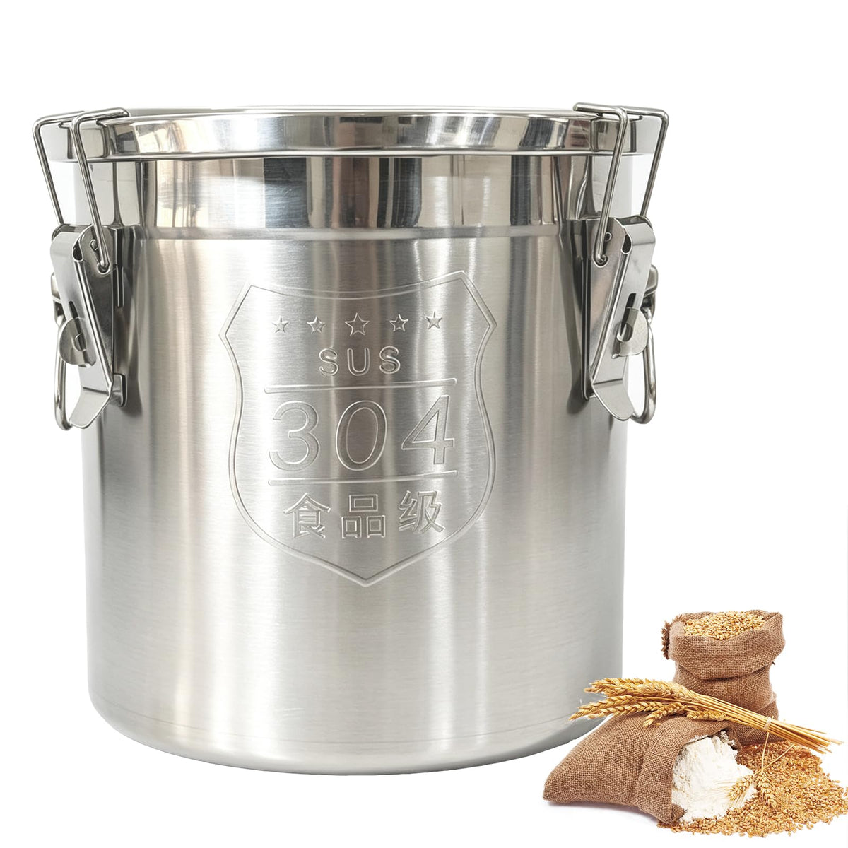 3.17Gal/12L 304 Stainless Steel Food Storage Container with Lid Lock Clips