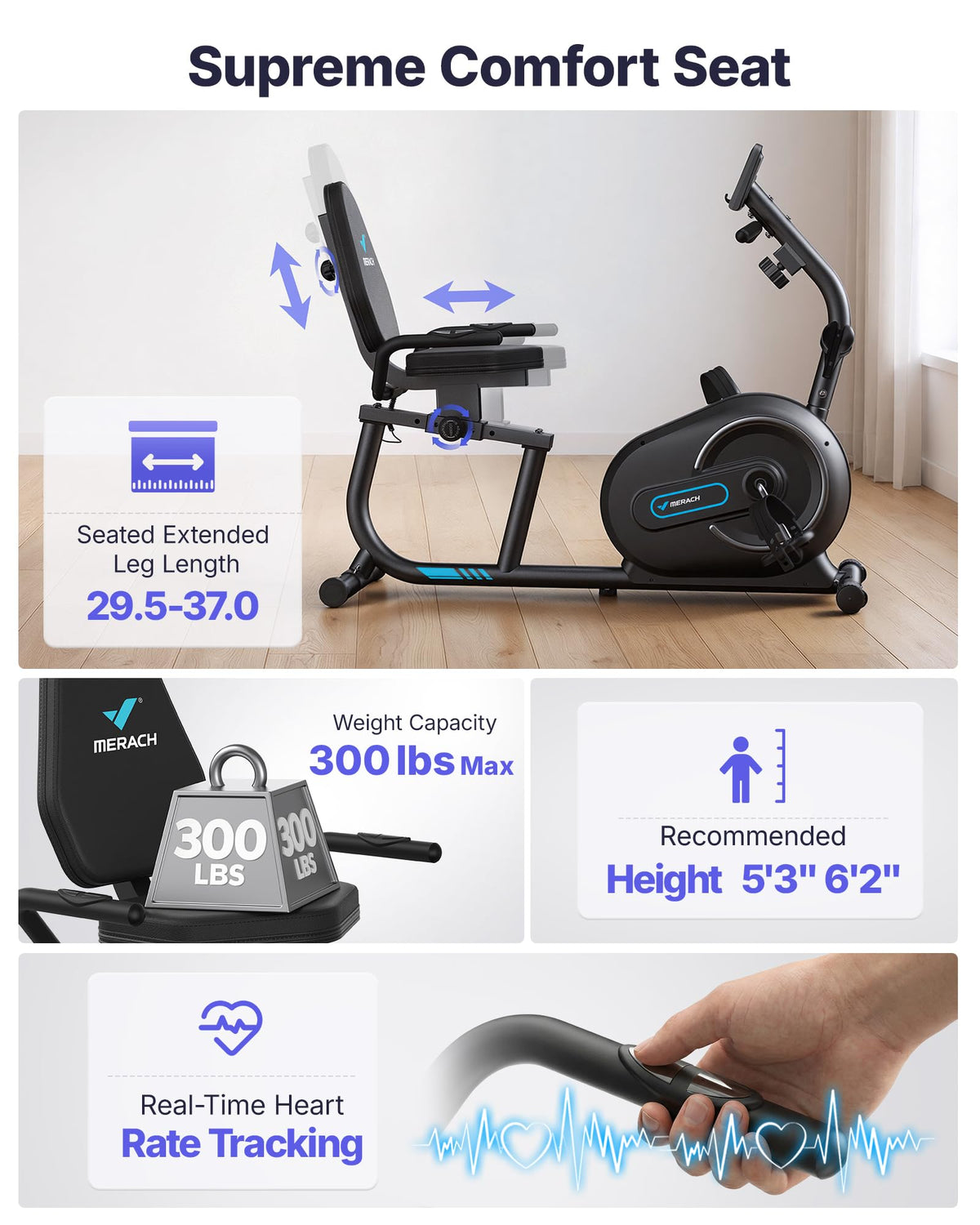 MERACH Recumbent Exercise Bikes for Home with Smart Bluetooth Equipment Exercise Bikes App,LCD,Heart Rate Handle Stationary Bikes for Home, Magnetic Recumbent Exercise Bike for Seniors Gym S08/S23