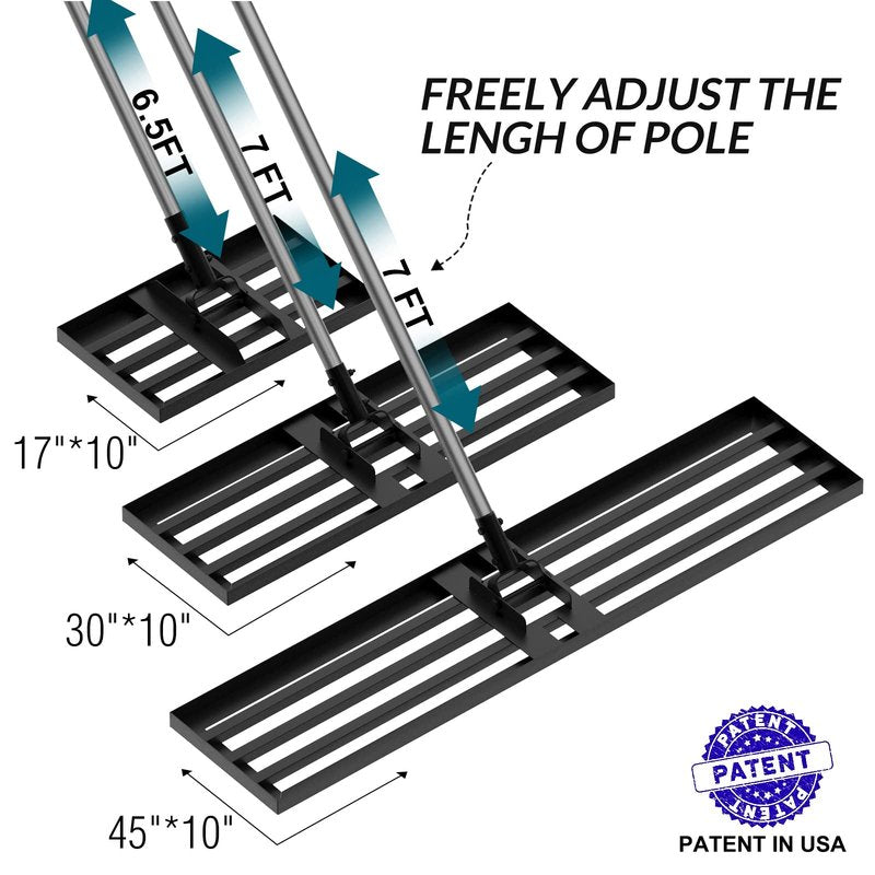 Walensee Large Lawn Leveling Rake, 45"x10" Heavy Duty Lawn Leveler Tool with 7FT Steel Handle, Levelawn Landscape Rake for Topdressing, Soil, Sand, Dirt, Large Yard, Garden, Golf Course