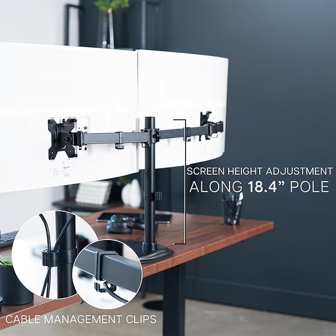 VIVO Dual Ultrawide Monitor Mount, Free-Standing Desk Stand for 2 Screens up to 38 Inches, Heavy-Duty Adjustable Arms, Max VESA 100x100mm, Black, STAND-V038F