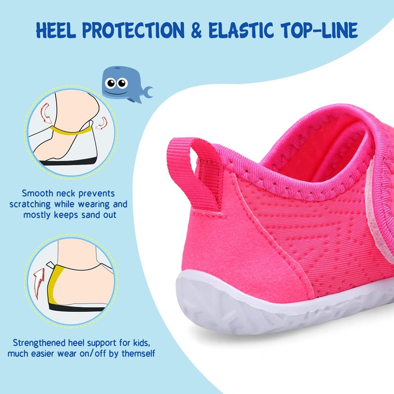 LeIsfIt Kids Water Shoes Toddler Girls Boys Swim Shoes Outdoor Quick-Dry Breathable Aqua Socks for Beach Pool Surf, Dark Pink, 1 Big Kid