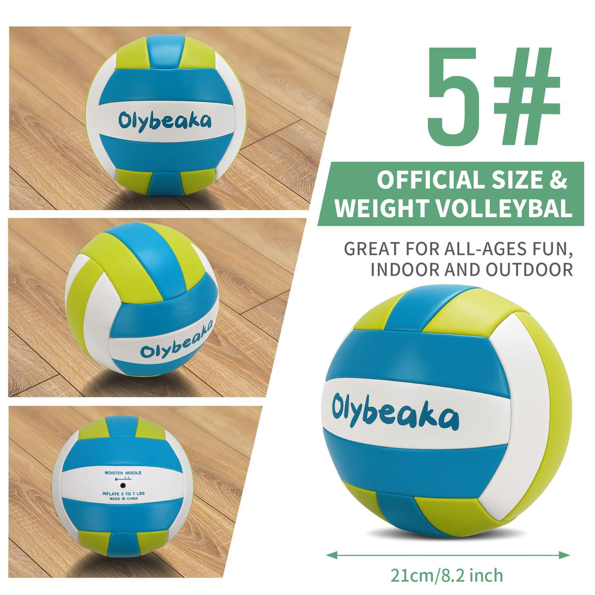 Olybeaka Official Size 5 PU Volleyball with Soft Touch for Indoor Outdoor, Waterproof & Durable Volleyball for Beach Park Games Gym Practice with Pump and Heavy Duty Mesh Bag