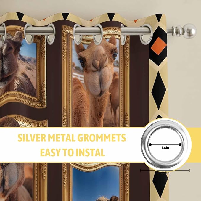 2 Panel Kitchen Cafe Curtains, Wildlife Camels Sunlight Filtering Nature Air