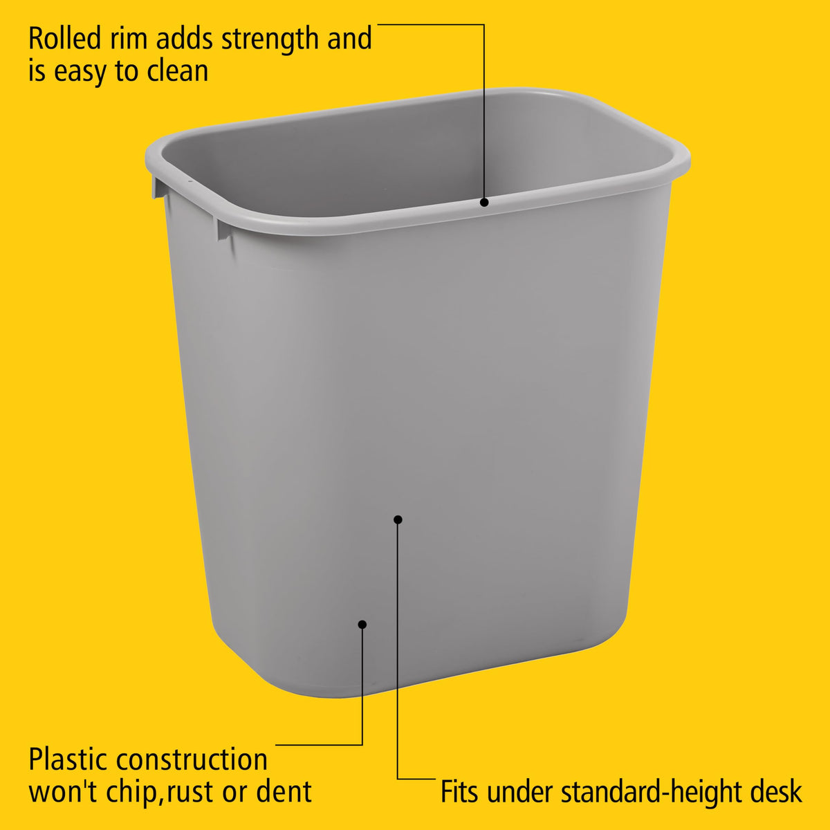 Rubbermaid Commercial Products Resin Wastebasket/Trash Can, 7-Gallon/28-Quart, Gray, Plastic, for Bedroom/Bathroom/Office, Fits Under Desk/Sink/Cabinet