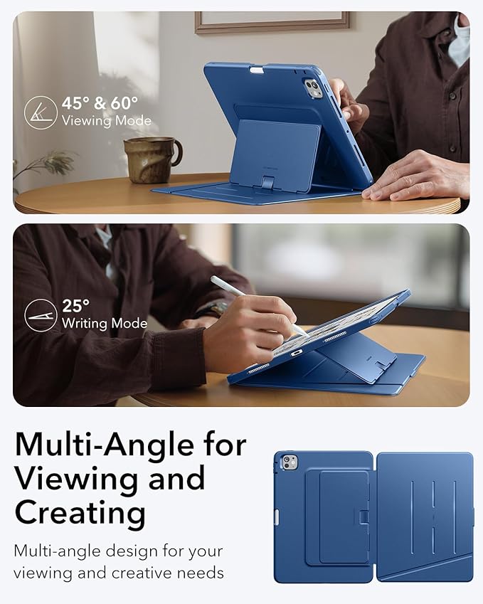ESR for iPad Pro 11 Inch Case (M5/M4) 2025/2024, Vertical Stand Cover, Multi Stand Angles, Ultra-Stable Case with Pencil Holder, Flip Series, Blue