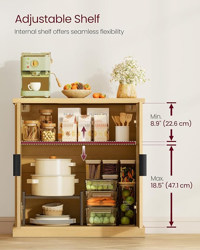 VASAGLE MAXE Collection - Buffet Cabinet Set of 3, Fluted Console Cabinet, Sideboard with Adjustable Shelf, Mid Century Modern Buffet Table, 15.8 x 29.9 x 31.5 Inches, Oak Beige UZH2507023