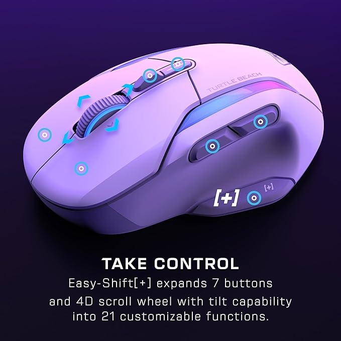 Turtle Beach Kone II Air Wireless RGB Gaming Mouse, 350-Hr Rechargeable Battery, 26000 DPI Optical Sensor, 100M Click Optical Switches, 21 Customizable Inputs, Ergonomic, 4D Scroll Wheel– Arctic White