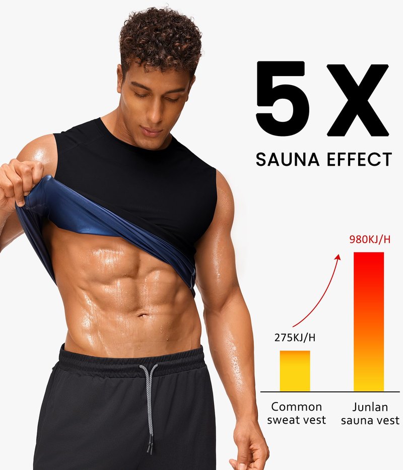 Junlan Sauna Shirt for Men - Waist Trainer Sweat Vest Gym Top for Gym Workout(Black,5X-Large)