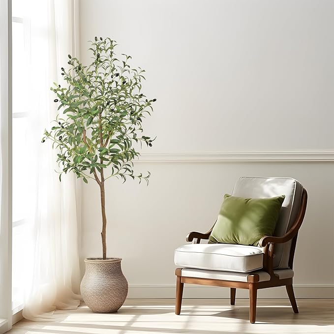 ANTING 5FT Artificial Olive Tree - Large Fake Plant with 792Leaves and 44Fruits - Silk Plants for Home Decor Indoor - 2 Pack