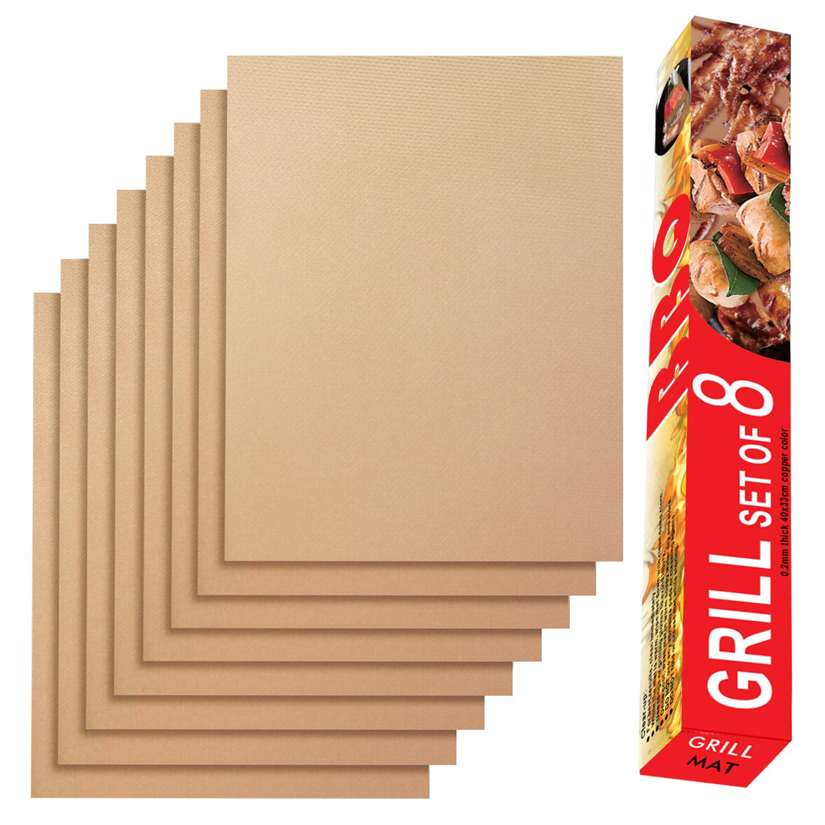 Renook Set of 8 Copper Grill Mats for Outdoor Gas Grill